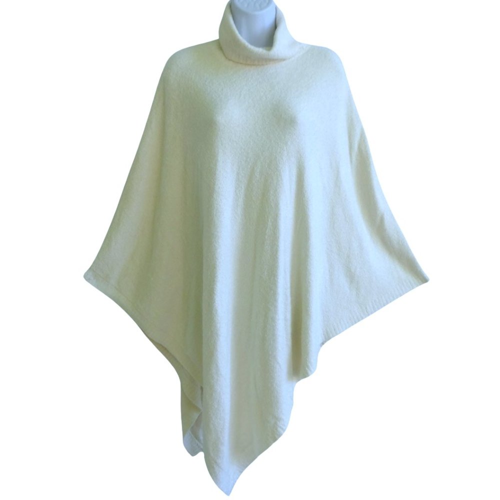 Barefoot Dreams CozyChic Lite Turtleneck Poncho Cream Asymmetric Hem Luxury OS